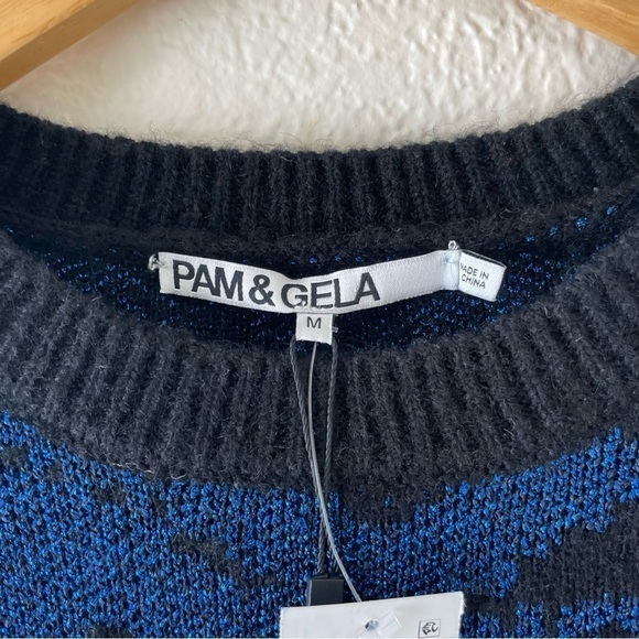 Pam & Gela Blue Metallic tiger Animal Print Sweater - Picture 5 of 6